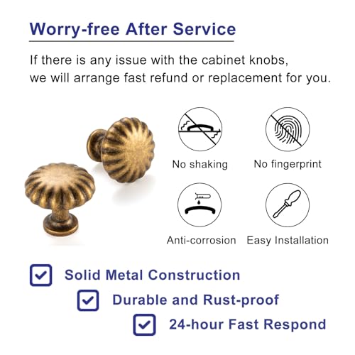 Round Antique Brass Cabinet Knobs 1-1/4 Inch 10 Pack K2408 - color: Antique Brass, size: Knob A-10 Pcs