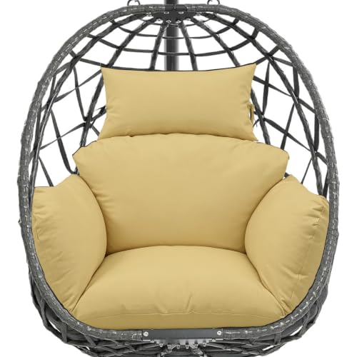 Egg Chair Cushion Replacement, Waterproof Thicken Hanging Egg Swing Chair Cushion for Outdoor Furniture, Wicker Rattan Hammock Basket Cushion with Headrest Pillow 47x31.5x4.7(Khaki) - color: Khaki