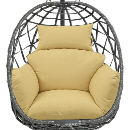 Egg Chair Cushion Replacement, Waterproof Thicken Hanging Egg Swing Chair Cushion for Outdoor Furniture, Wicker Rattan Hammock Basket Cushion with Headrest Pillow 47x31.5x4.7(Khaki) - color: Khaki