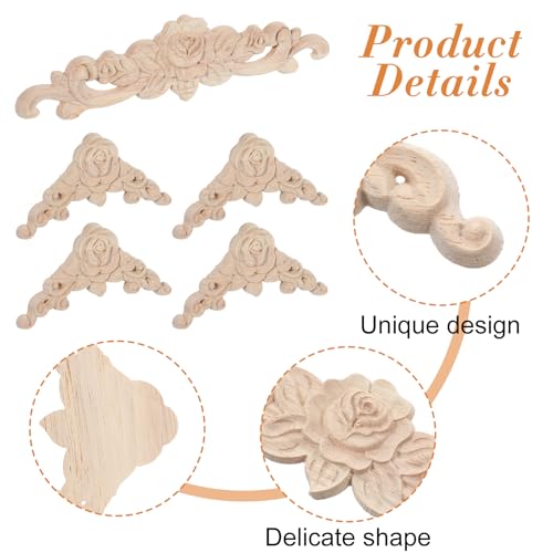 5Pcs Wood Appliques Onlays Decorative, Wood Appliques for Furniture