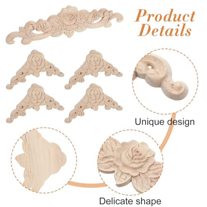 5Pcs Wood Appliques Onlays Decorative, Wood Appliques for Furniture