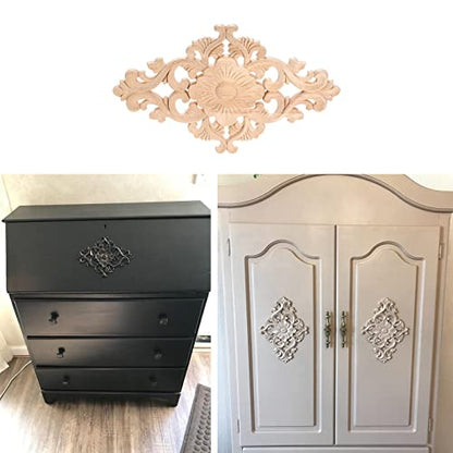 2Pcs Wood Carved Appliques Onlays Center Carving Decals for Furniture - color: 2-pack, size: 15x10.5cm/5.9"x4.13"