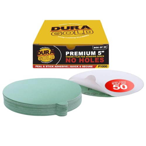 Dura-Gold Premium 5" Green Film PSA Sanding Discs - 1000 Grit (Box of 50) - size: 1000-Grit