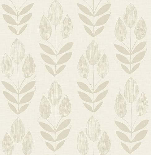 NuWallpaper Cream Folk Tulip Peel and Stick Wallpaper, Removable Wallpaper, 20.5 in x 18 ft - color: Cream