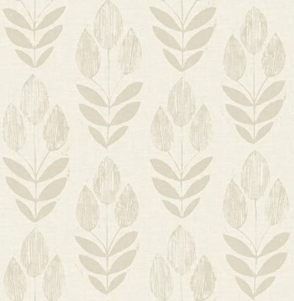 NuWallpaper Cream Folk Tulip Peel and Stick Wallpaper, Removable Wallpaper, 20.5 in x 18 ft - color: Cream