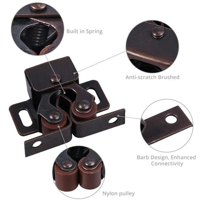 Justech 12 Pack Double Roller Cabinet Latches with Screws, Brown