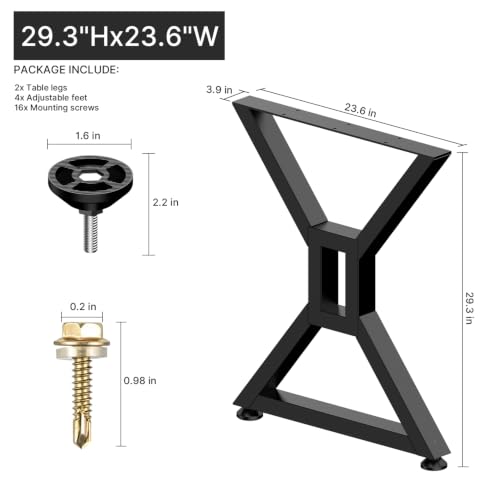 28” Heavy Duty Metal Table Legs For Coffee Tables, Hourglass, 2 Pack - size: 28" × 24" Hourglass