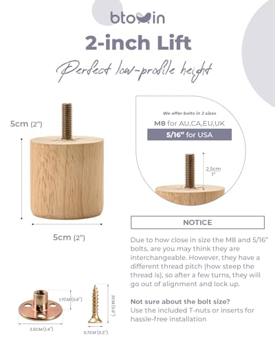 2 inch Solid Wood Bun Furniture Legs, 4Pcs Mid-Century Varnish - color: Varnish, size: 2" (5cm)