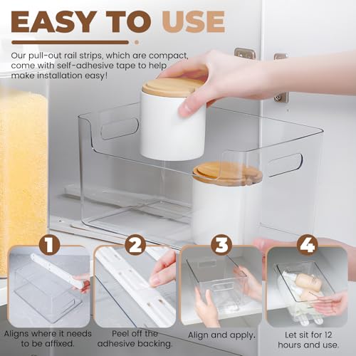 LELE LIFE Adhesive Pull Out Cabinet Drawer Sliders, Drawer Bin Organizer Sliding Rails Guides, No Drill DIY Basket Slides Bottom Mount for Shelf (4 Pack) - color: 4 Pack