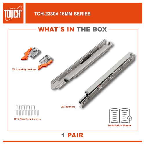 Undermount Drawer Slides 18 Inch, Push-Open, for 1/2 and 5/8 Inch Drawer Panels, 1 Pair, Concealed Bottom Mount, 75 lb Capacity, 3D Adjustable, Cold-Rolled Steel - color: PUSH-OPEN, size: 18 Inch