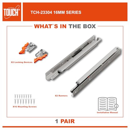 Undermount Drawer Slides 18 Inch, Push-Open, for 1/2 and 5/8 Inch Drawer Panels, 1 Pair, Concealed Bottom Mount, 75 lb Capacity, 3D Adjustable, Cold-Rolled Steel - color: PUSH-OPEN, size: 18 Inch