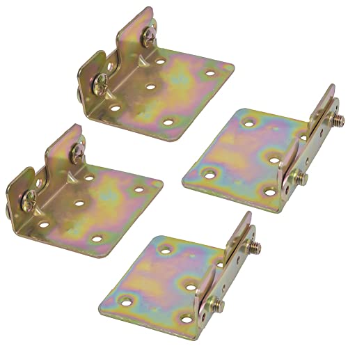 Bed Rail Brackets, Bed Rail Fittings, Heavy Duty Non-Mortise, Bed Frame Bed Post Double Hook Slot Bracket with Screws, Set of 4