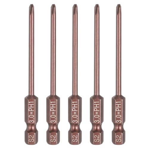 HARFINGTON 5pcs #1 Phillips Screwdriver Bit PH1 1/4" Hex Shank 3" (75mm) Long 0.12" Rod Magnetic Cross Head Drive Drill Bits S2 Steel Industrial Screw Driver Electric Power Tool, Brown - size: PH1 x 3" x 0.12"