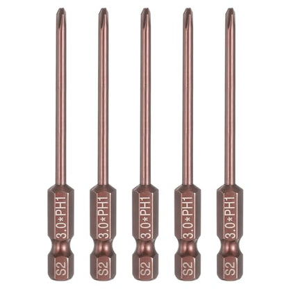 HARFINGTON 5pcs #1 Phillips Screwdriver Bit PH1 1/4" Hex Shank 3" (75mm) Long 0.12" Rod Magnetic Cross Head Drive Drill Bits S2 Steel Industrial Screw Driver Electric Power Tool, Brown - size: PH1 x 3" x 0.12"
