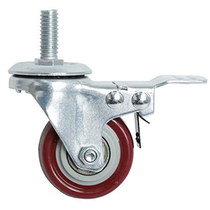 Finnhomy Swivel Caster Wheels 2 Inch Heavy Duty Threaded Stem Casters 3/8"-16x1 with Brake Set of 4 Premium Polyurethane Wheels PU Load Bearing 800 Lbs Anti-wear Smooth Casters, Red - style: 2 inch