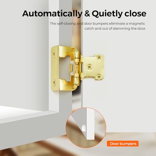 Gold Self-Close Cabinet Hinges, Semi Wrap 1/2 Inch Overlay,20 Pack 10 Pairs - size: Semi Wrap 1/2 inch Overlay