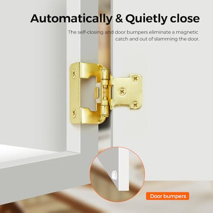 Gold Self-Close Cabinet Hinges, Semi Wrap 1/2 Inch Overlay,20 Pack 10 Pairs - size: Semi Wrap 1/2 inch Overlay