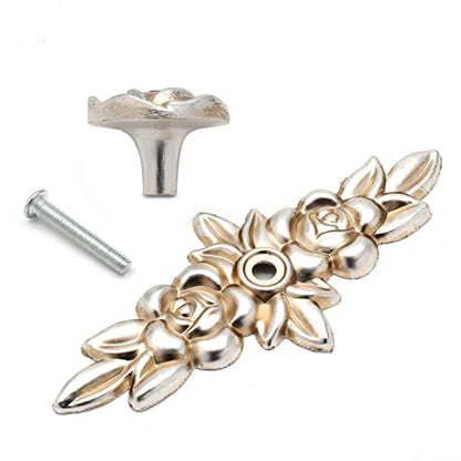 Uenhoy 5 Pcs Rose Cabinet Knobs with Backplate, Antique Silver, 4" - color: Antique Silver, size: Knobs with Backplate
