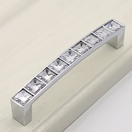 6Pcs U Shape Crystal Glass Drawer Pulls Knobs Handles,Modern Decorated Shiny Cabinet Konbs Zinc Alloy Pulls Handles, for Cupboard Wardrobe Dresser Doors (3.8" Hole Distance, Silver, 6 Pack) - size: U-shaped 3.8" Hole Distance