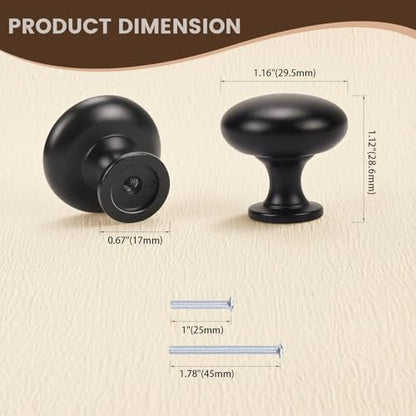 12 Pack Matte Black Cabinet Knobs,1-3/16 Inch(29.5mm) Solid Drawer Knobs,Black Kitchen Cabinet Pulls,Round Dresser Knobs, Modern Drawer Pulls for Dresser Drawers - color: Matte Black