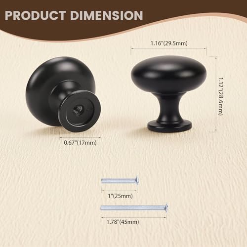 15 Pack Kitchen Cabinet Knobs, 1-3/16 Inch(29.5mm) Drawer Knobs Dresser Knobs,Matte Black Knobs Solid Drawer Pulls,Kitchen Cabinet Pulls for Dresser Drawers - color: Matte Black
