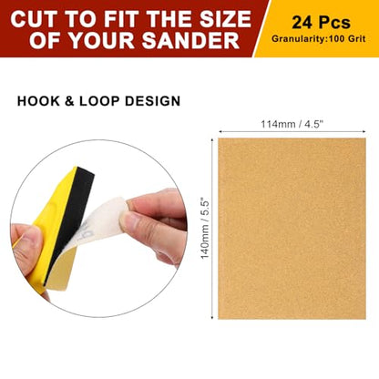 Hook and Loop Sandpapers 4.5x5.5 24Pcs 100Grit Aluminum Oxide - size: 4.5" x 5.5"(100 Grit)
