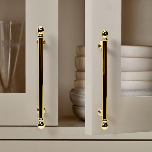 YAGU 6 Pack Polished Brass Cabinet Handles 5 Inch(128mm) Hole Center Polished Gold Kitchen Drawer Pulls Furniture Hardware for Dresser Bathroom Cupboard Wardrobe Closet Vanity - color: Polished Brass, size: 6 Pack, style: 5''/128MM Hole Center