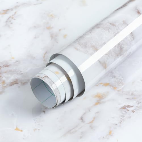 rabbitgoo Glossy Marble Contact Paper Peel and Stick, 17.5" x 78.7" - color: Glossy, size: 17.5" x 78.7"