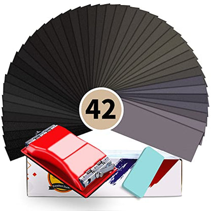 Wet & Dry Sandpaper Set, 42 Sheets of 120 to 3000 grit Sand Paper - style: sandpaper-42 pcs