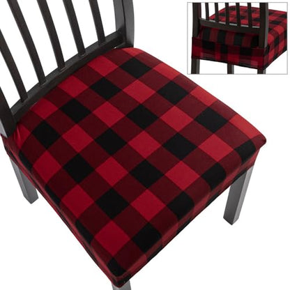 SearchI Dining Chair Seat Covers Set of 4, Rear Covered, Red and Black - color: Christmas Red and Black