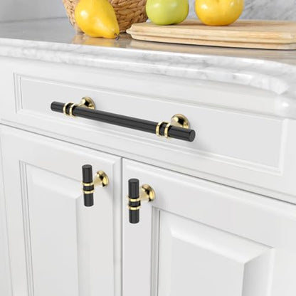 Amerdeco 10 Pack Matte Black and Gold Cabinet Pulls 5 Inch(128MM) Hole Centers Kitchen Cabinet Handles Cabinets Hardware Drawer Pulls ZH0058 - color: Gold+Matte Black, size: 5"/128MM Hole Center