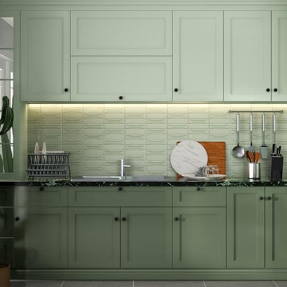 Peel and Stick Backsplash Tiles 12''x12'' Light Green Wall Tile Heat Resistant 10-Sheet Waterproof Vinyl Self Adhesive Glossy Boho Sticker for Kitchen Ceramic Bathroom Living Room - color: Green