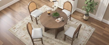 5-Piece Extendable Dining Table Set with 4 Rattan Back Chairs, Walnut - color: Beige,walnut
