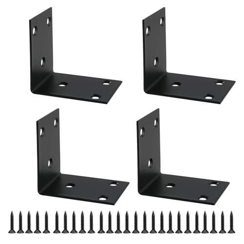 Alise 4Pcs Black Stainless Steel L Brackets Heavy Duty for Wood Furniture - color: Matte Black, size: 65x65MM