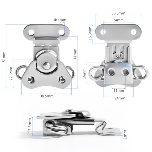 2 Pcs Spring Butterfly Twist Latch, Silver, 304 SS, 1.57" X 1.86" - size: Stainless Steel with Spring