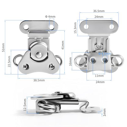 2 Pcs Spring Butterfly Twist Latch, Silver, 304 SS, 1.57" X 1.86" - size: Stainless Steel with Spring