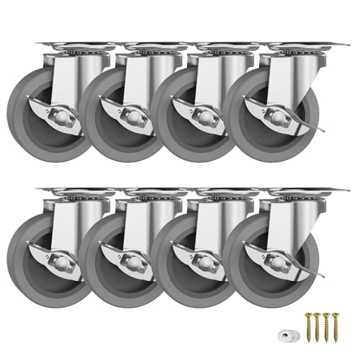 Caster Wheels,3 Inch Casters Set of 4,Heavy Duty Caster with Brake - style: Grey-3"8pack