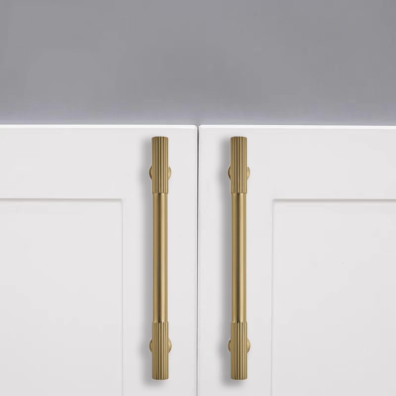10-Pack 3-3/4 Inch Hole Center Brushed Brass Cabinet Pulls Solid Heavy Duty Cabinet Pull is Suitable for Drawers Dressers Handles Kitchens Bathroom cabinets - color: Brushed Brass, size: 3-3/4 Inch(96mm) hole center
