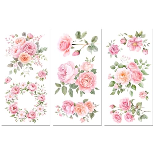 Peacoblue Pink Flowers Rub On Transfers for Furniture Craft 6"x12" - style: Pink Flowers