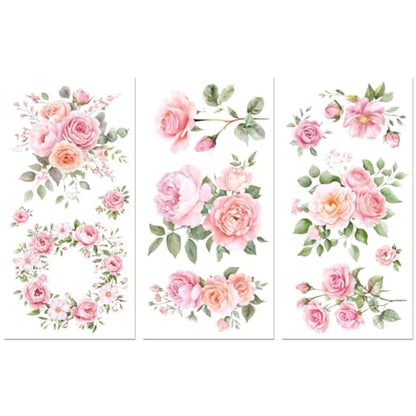 Peacoblue Pink Flowers Rub On Transfers for Furniture Craft 6"x12" - style: Pink Flowers