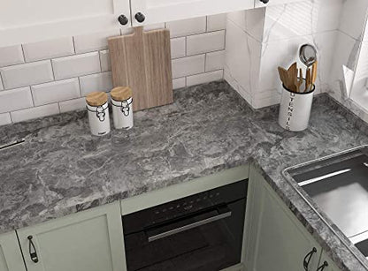 burgeliy 3D Grey Marble Vinyl Wrap Protector Auto Modification Wallpaper 15.8"x80" Classic Style, Waterproof, Heat-Resistant,Thickened Peel and Stick, Countertops, Cabinets, Self Adhesive Tint Film - size: 15.8" x 80"
