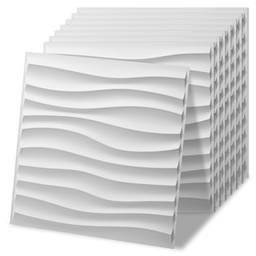 Art3d 20 Pack Decorative 3D Wall Panels, 19 Sq.Feet PVC Interior Wall Décor, 11.8"x11.8", White - color: Wavy White, size: 20 pcs