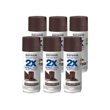 Rust-Oleum 249081 Satin Espresso Painters Touch 2X Spray Paint, 12 oz., Aerosol Can (Pack of 6) - color: Satin Espresso, size: 12 Ounce (Pack of 6)
