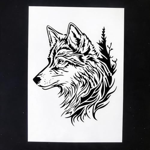 TIAMECH A4 Reusable Wolf Head Pine Tree Stencil for Painting - color: Wolf Head Pine Tree