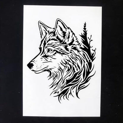 TIAMECH A4 Reusable Wolf Head Pine Tree Stencil for Painting - color: Wolf Head Pine Tree
