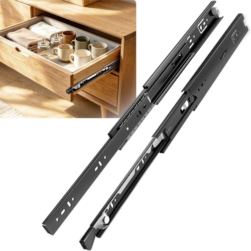 22 inch Locking Full Extension Ball Bearing Black Drawer Slides - color: Black, size: 22 Inch-With Lock