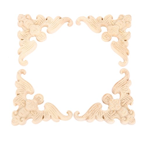 4Pcs Wood Carved Appliques Onlays Corner Flower Carving Decals Furniture