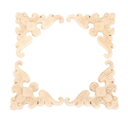 4Pcs Wood Carved Appliques Onlays Corner Flower Carving Decals Furniture