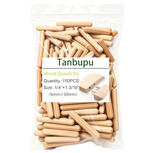 150Pcs Wood Dowels Kit 1/4 x 1-3/16 inch, Wooden Dowel Pins, Fluted Wood Dowels Rods for Crafts, Furniture, DIY Manual - size: 1/4" x 1-3/16"