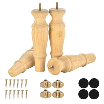 8 inch Wood Furniture Legs Set of 4, Unfinished Replacement Legs for Chair, Ottoman, Dresser,Mid Century Modern Legs Predrilled M8 Bolt Screw in - color: 8 Inch Unfinished